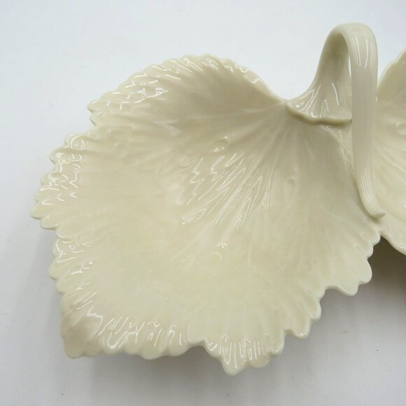 Lenox Bowl Candy Dish Cream Leaf Shaped Ceramic Divided Made in USA - Picture 5 of 9